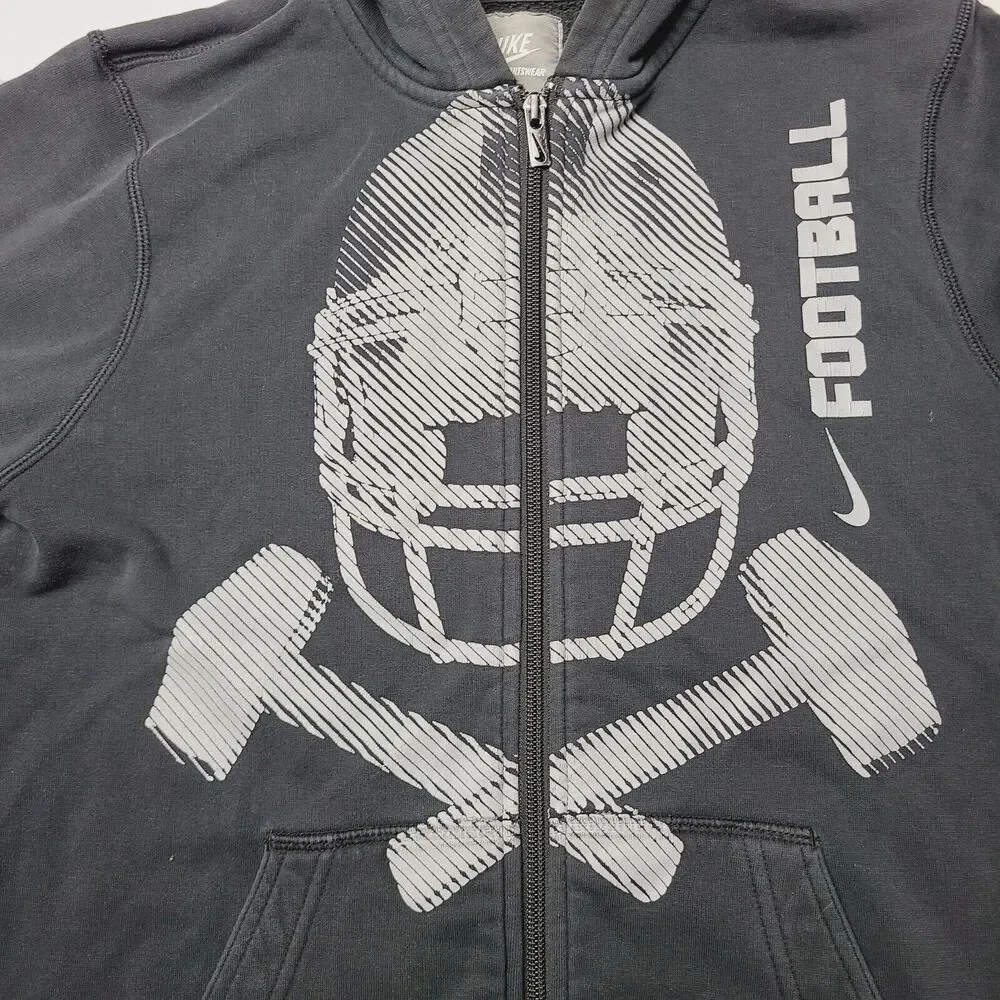 Vtg Nike Football Hoodie Large Black Full-Zip Sweater Sport Size Youth Large